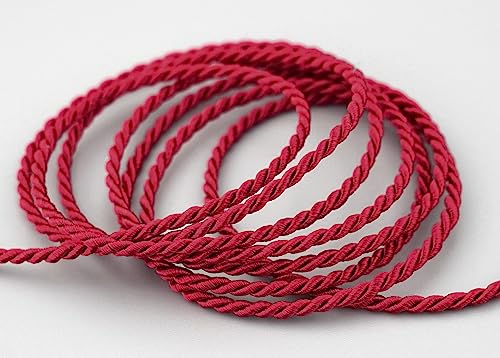 3 m x 2 mm Kordel BORDEAUX Deko Drehkordel mit Glanz Schnur Dunkelrot Seidenkordel gedreht Weinrot Kordelband ohne Draht zum Dekorieren Basteln Annähen Dekokordel Deko Weihnachten von finemark