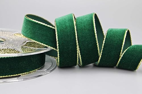 3 m x 22 mm Samtband 621G DUNKELGRÜN Gold Samt mit Goldkante Velvet Velour Geschenkband Schleifenband elegant Geschenkverpackung Dekoration Weihnachten Band Nähen von finemark