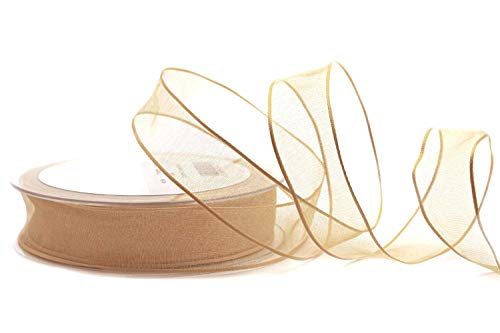 3 m x 25 mm Dekoband CHIFFON BEIGE Geschenkband Schleifenband transparent Organza mit formstabilen Kanten Premium Qualität Hochzeit Geburtstag Chiffonband einfarbig von finemark