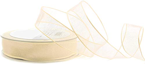 finemark 3 m x 25 mm Dekoband Chiffon Creme Ivory Geschenkband Schleifenband transparent Organza mit formstabilen Kanten Premium Qualität Hochzeit Geburtstag Chiffonband einfarbig von finemark