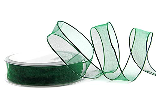 3 m x 25 mm Dekoband CHIFFON DUNKELGRÜN Grün Geschenkband Schleifenband transparent Organza mit formstabilen Kanten Premium Qualität Hochzeit Geburtstag Chiffonband einfarbig von finemark