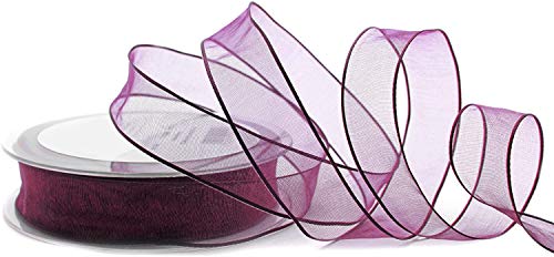 3 m x 25 mm Dekoband CHIFFON PFLAUME Aubergine Geschenkband Schleifenband transparent Organza mit formstabilen Kanten Premium Qualität Hochzeit Geburtstag Chiffonband einfarbig von finemark