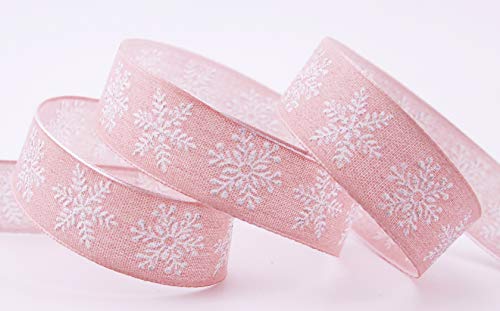 finemark 3 m x 25 mm Dekoband Christmas Snowflakes ROSA Weiss Geschenkband Schleifenband Natur Baumwolle Stoffband Landhaus Weihnachten mit Schneeflocken von finemark