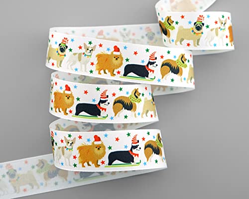 3 m x 25 mm Dekoband Dogs Hunde Sterne Geschenkband Schleifenband Stoffband Deko Band Kinder Winter Weihnachten Collie Chihuahua Terrier Mops Spitz Dachshund Dalmatiner Corgi Beagle Jagdhund von finemark