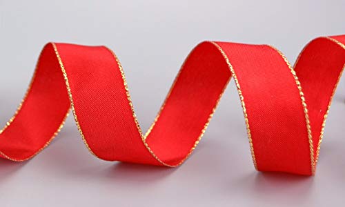 3 m x 25 mm Dekoband "Fairy Tale" ROT GOLD Drahtkantenband mit Lurex Metallgarn Schleifenband Goldkante Silberkante Geschenkband Weihnachten Stoffband Metallic glänzend von finemark