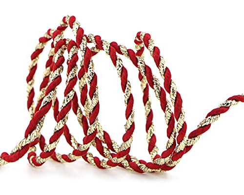 3 m x 3 mm Drehkordel ROT Gold Kordelband Glitzerkordel Geschenkband Weihnachten Weihnachtskordel Schnur Lurexkordel ohne Draht zweifarbig Glanz glänzender Kordel von finemark