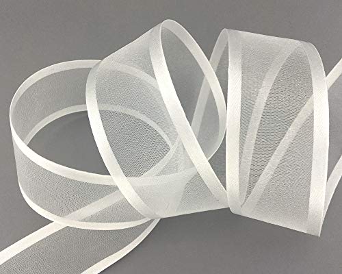 3 m x 38 mm Chiffonband mit Satin Kante IVORY ELFENBEIN (02) Chiffon Dekoband Schleifenband Geschenkband Halbtransparent Glänzend ohne Draht Organza von finemark