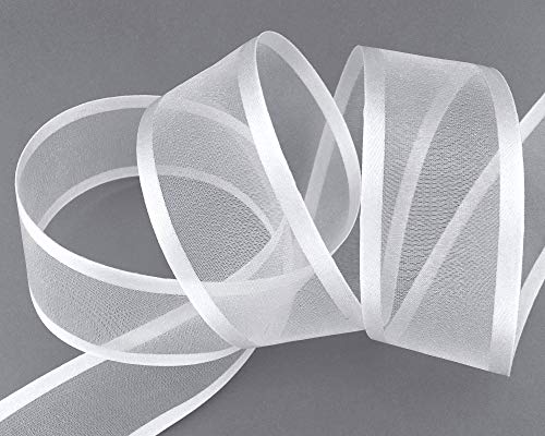 3 m x 38 mm Chiffonband mit Satin Kante WEISS (01) Chiffon Dekoband Schleifenband Geschenkband Halbtransparent Glänzend ohne Draht Organza von finemark