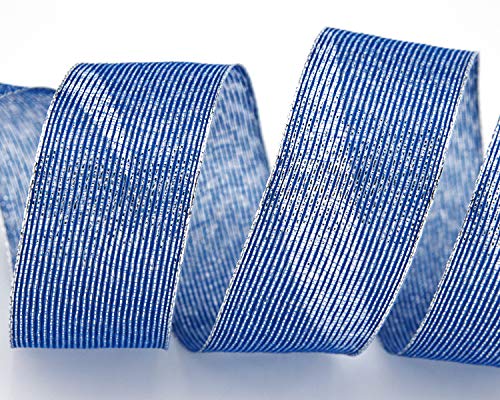 3 m x 40 mm Dekoband METALLIC STRIPES BLAU Silber Lurex Streifen Geschenkband Schleifenband mit Drahtkanten glänzend Weihnachtsband Winter Deko von finemark