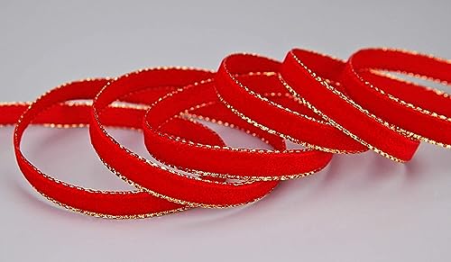 3 m x 9 mm Samtband 629G HELL ROT Gold Samt mit Goldkante Velvet Velour Geschenkband Schleifenband elegant Geschenkverpackung Dekoration Weihnachten Band Nähen von finemark