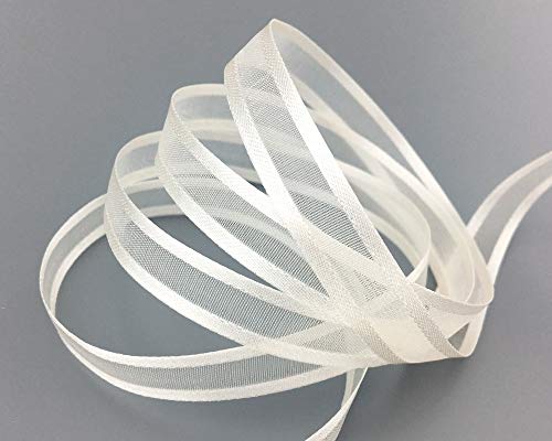 50 m x 10 mm Chiffonband mit Satin Kante IVORY ELFENBEIN (02) Chiffon Dekoband Schleifenband Geschenkband Halbtransparent Glänzend ohne Draht Organza von finemark