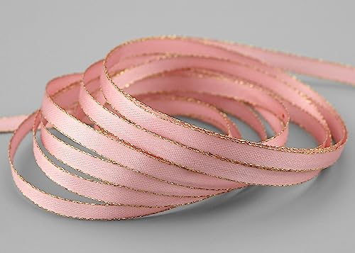 50 m x 6 mm Satin ROSA mit GOLD Kanten Dekoband Satinband Lurex Schleifenband Winter Dekoration Weihnachten Advent Glanz glänzend Geschenkband Dekorieren basteln von finemark