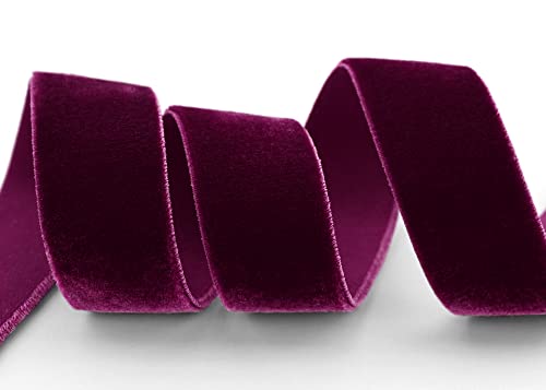 Elastisches Samtband Burgund Bordeaux (385) 1 m x 22 mm METERWARE Stretch Velour extrem dehnbar einseitig Samt 20% Elasthan zum nähen von finemark