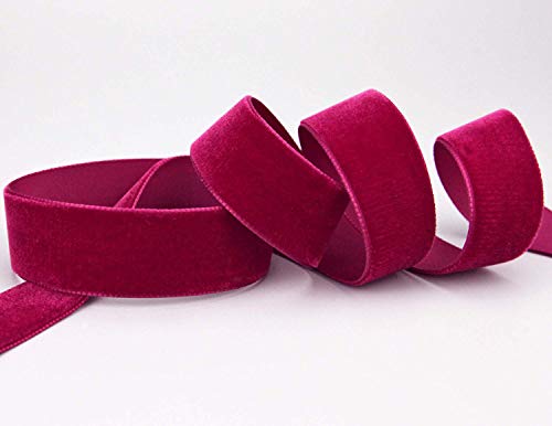 Samtband Bordeaux (614 dark red) 1 m x 22 mm METERWARE Dekoband Velour einseitig Samt festkantig zum nähen dekorieren von finemark