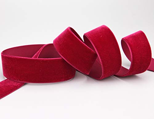 Samtband Dunkelrot (644 scarlet) 1 m x 16 mm METERWARE Dekoband Velour einseitig Samt festkantig zum nähen dekorieren von finemark