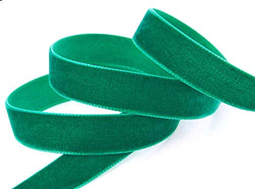 Samtband Smaragdgrün (456 emerald) 1 m x 16 mm METERWARE Grün Dekoband Velour einseitig Samt festkantig zum nähen dekorieren von finemark