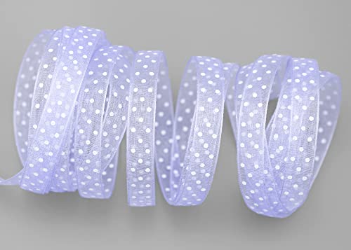 finemark 20 m x 10 mm Dekoband Chiffon Punkte Flieder mit formstabilen Kanten Geschenkband Schleifenband transparent Organza Hochzeit Geburtstag Chiffonband Ostern Kinder Dots Gepunktet von finemark