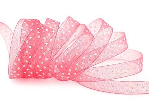 finemark 20 m x 10 mm Dekoband Chiffon Punkte ROSA (53) mit formstabilen Kanten Geschenkband Schleifenband transparent Organza Hochzeit Geburtstag Chiffonband Ostern Kinder Dots Gepunktet von finemark