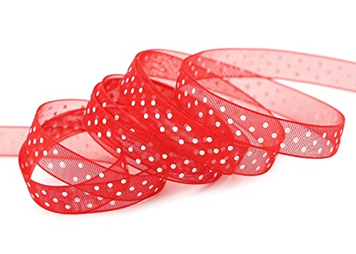 finemark 20 m x 10 mm Dekoband Chiffon Punkte ROT mit formstabilen Kanten Geschenkband Schleifenband transparent Organza Hochzeit Geburtstag Chiffonband Ostern Kinder Dots Gepunktet von finemark