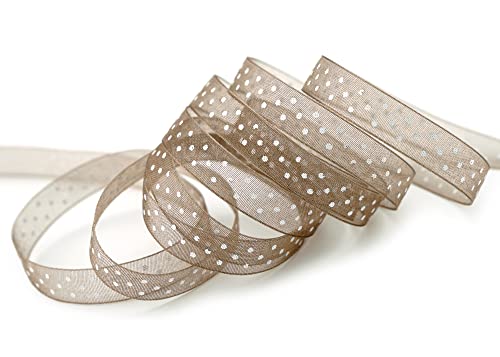 finemark 20 m x 10 mm Dekoband Chiffon Punkte Taupe mit formstabilen Kanten Geschenkband Schleifenband transparent Organza Hochzeit Geburtstag Chiffonband Ostern Kinder Dots Gepunktet von finemark