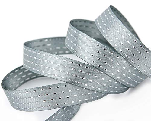 finemark 20 m x 15 mm Satinband mit Lurex Punkten GRAU Silber Schleifenband Geschenkband Dekoband Weihnachten glänzend von finemark