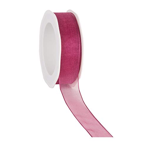 finemark 20 m x 25 mm Dekoband Chiffon Fuchsia 55 mit Draht Geschenkband Schleifenband transparent Organza Premium Drahtkantenband Hochzeit Geburtstag Chiffonband einfarbig von finemark