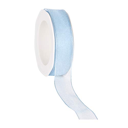 finemark 20 m x 25 mm Dekoband Chiffon HELLBLAU 71 mit Draht Geschenkband Schleifenband transparent Organza Premium Drahtkantenband Hochzeit Geburtstag Chiffonband einfarbig von finemark