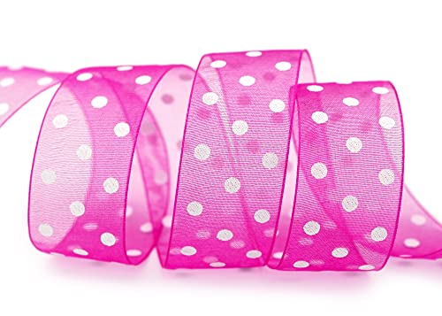 finemark 20 m x 25 mm Dekoband Chiffon Punkte PINK mit formstabilen Kanten Geschenkband Schleifenband transparent Organza Hochzeit Geburtstag Chiffonband Ostern Kinder Dots Gepunktet von finemark