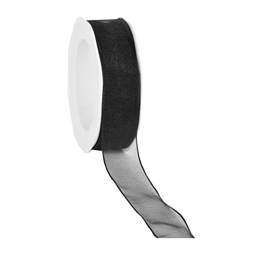 finemark 20 m x 25 mm Dekoband Chiffon SCHWARZ 09 mit Draht Geschenkband Schleifenband transparent Organza Premium Drahtkantenband Hochzeit Geburtstag Chiffonband einfarbig von finemark