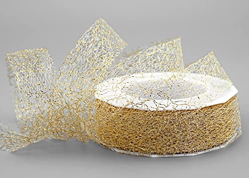 finemark 20 m x 25 mm Dekoband MAGIC LACE Gold transparent metallisch glänzend Geschenkband Schleifenband Weihnachten Dekoration Spitze Spitzenband Effektband Glanzband Lurex von finemark