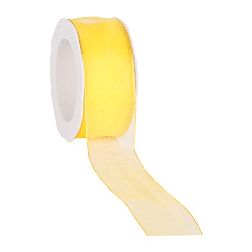 finemark 20 m x 38 mm Dekoband Chiffon GELB 15 mit Draht Geschenkband Schleifenband transparent Organza Premium Drahtkantenband Hochzeit Geburtstag Chiffonband einfarbig von finemark