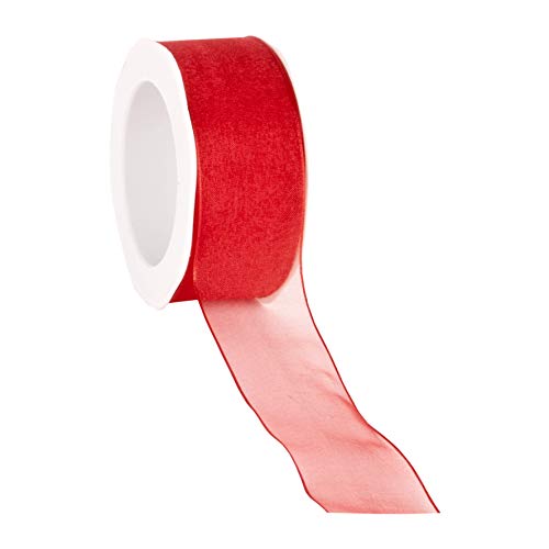 finemark 20 m x 38 mm Dekoband Chiffon ROT HELL 65 mit Draht Geschenkband Schleifenband transparent Organza Premium Drahtkantenband Hochzeit Geburtstag Chiffonband einfarbig von finemark