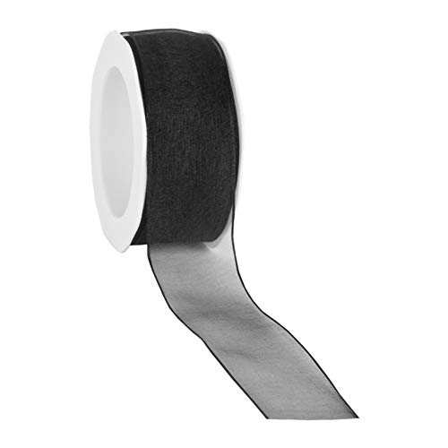 finemark 20 m x 38 mm Dekoband Chiffon SCHWARZ 09 mit Draht Geschenkband Schleifenband transparent Organza Premium Drahtkantenband Hochzeit Geburtstag Chiffonband einfarbig von finemark