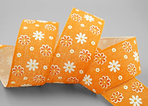 finemark 20 m x 40 mm Baumwollband Blumen ORANGE Dekoband Schleifenband Baumwolle Geschenkband 100% biologisch abbaubar umweltfreundlich Band ohne Draht Frühjahr Ostern Sommer Kinder Geburtstag von finemark