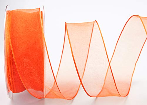 finemark 20 m x 40 mm Dekoband Chiffon ORANGE Geschenkband Schleifenband transparent Organza mit formstabilen Kanten Premium Qualität Hochzeit Geburtstag Chiffonband einfarbig von finemark