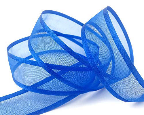 finemark 25 m x 25 mm Chiffonband mit Satin Kante BLAU Royalblau (77) Chiffon Dekoband Schleifenband Geschenkband Halbtransparent Glänzend ohne Draht Organza von finemark