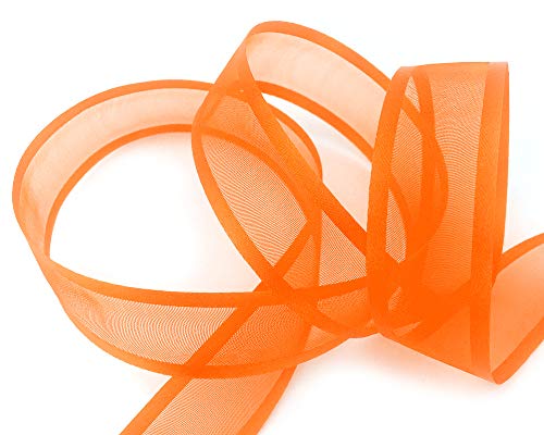 finemark 25 m x 25 mm Chiffonband mit Satin Kante ORANGE (34) Chiffon Dekoband Schleifenband Geschenkband Halbtransparent Glänzend ohne Draht Organza von finemark