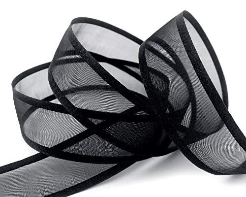 finemark 25 m x 25 mm Chiffonband mit Satin Kante SCHWARZ (09) Chiffon Dekoband Schleifenband Geschenkband Halbtransparent Glänzend ohne Draht Organza von finemark