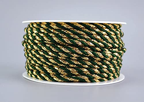 finemark 25 m x 3 mm Drehkordel GRÜN Gold Kordelband Glitzerkordel Geschenkband Weihnachten Weihnachtskordel Schnur Lurexkordel ohne Draht zweifarbig Glanz glänzender Kordel von finemark