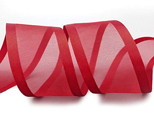 finemark 25 m x 38 mm Chiffonband mit Satin Kante ROT Dunkelrot (67) Chiffon Dekoband Schleifenband Geschenkband Halbtransparent Glänzend ohne Draht Organza von finemark