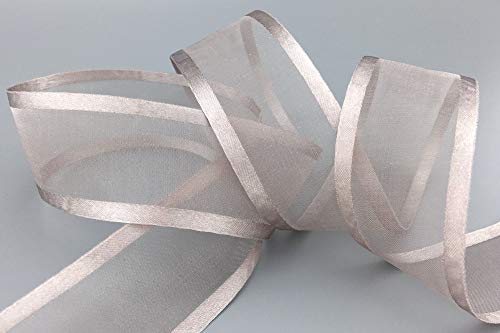 finemark 25 m x 38 mm Chiffonband mit Satin Kante Taupe (06) Chiffon Dekoband Schleifenband Geschenkband Halbtransparent Glänzend ohne Draht Organza von finemark