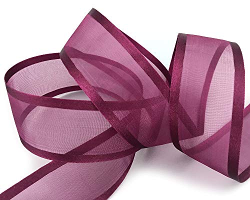 finemark 25 m x 38 mm Chiffonband mit Satin Kante WEINROT Burgund (68) Chiffon Dekoband Schleifenband Geschenkband Halbtransparent Glänzend ohne Draht Organza von finemark