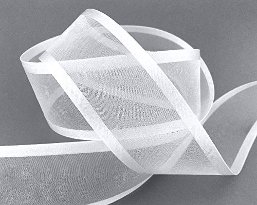 finemark 25 m x 38 mm Chiffonband mit Satin Kante WEISS (01) Chiffon Dekoband Schleifenband Geschenkband Halbtransparent Glänzend ohne Draht Organza von finemark