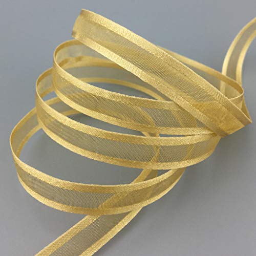 finemark 3 m x 10 mm Chiffonband mit Satin Kante BEIGE Gold (18) Chiffon Dekoband Schleifenband Geschenkband Halbtransparent Glänzend ohne Draht Organza von finemark