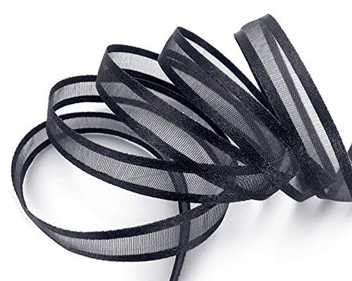 finemark 3 m x 10 mm Chiffonband mit Satin Kante SCHWARZ (09) Chiffon Dekoband Schleifenband Geschenkband Halbtransparent Glänzend ohne Draht Organza von finemark