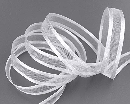 finemark 3 m x 10 mm Chiffonband mit Satin Kante Weiss (01) Chiffon Dekoband Schleifenband Geschenkband Halbtransparent Glänzend ohne Draht Organza von finemark