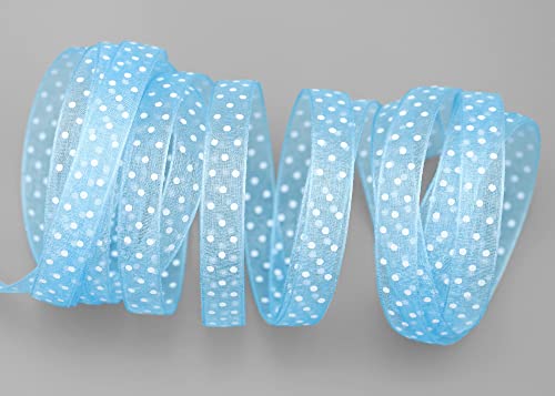 finemark 3 m x 10 mm Dekoband Chiffon Punkte HELLBLAU Blau mit formstabilen Kanten Geschenkband Schleifenband transparent Organza Hochzeit Geburtstag Chiffonband Ostern Kinder Dots Gepunktet von finemark