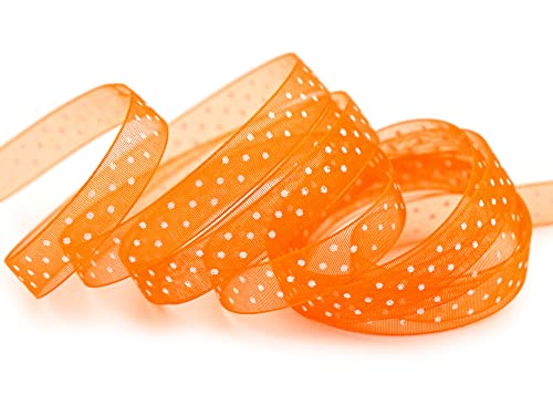 finemark 3 m x 10 mm Dekoband Chiffon Punkte ORANGE mit formstabilen Kanten Geschenkband Schleifenband transparent Organza Hochzeit Geburtstag Chiffonband Ostern Kinder Dots Gepunktet von finemark