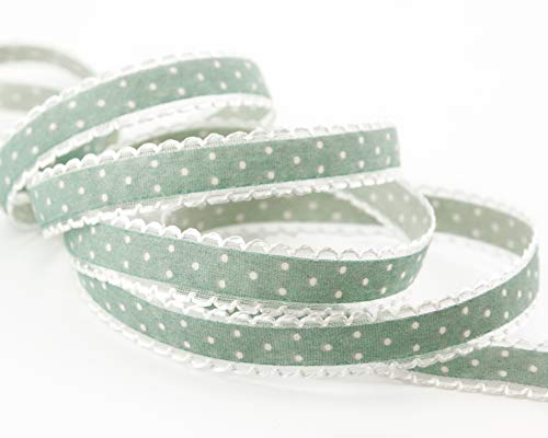 finemark 3 m x 15 mm Dekoband Emily Mint gepunktet mit Spitze am Rand Schleifenband Band zum nähen dekorieren Geschenkband Vintage Landhaus von finemark