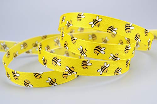 finemark 3 m x 15 mm Dekoband Happy BEE mit formstabilen Kanten und Bienen Muster Taftband TAFT Schleifenband Geschenkband Honig verpacken Band Kinder Geburtstag von finemark